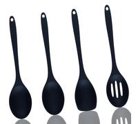Lot de 4 ustensiles de cuisine en silicone noir - Cuillères de service en silicone - Grande cuillère pour la cuisine, la pâtisserie, le brassage