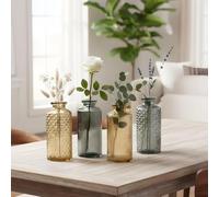 Lot de 4 vases décoratifs en verre - Marron et gris - Hauteur : 14 cm - Tons naturels - Décoration de table de printemps