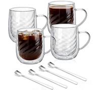 Lot de 4 verres à café à double paroi de 350 ml, avec cuillère en acier inoxydable