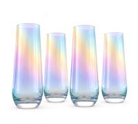 Lot de 4 verres à champagne irisés Luster Pearl Radiance de 295 ml chacun - Grand verre à vin coloré avec perle blanche éclatante et nostalgie, verres à vin irisés, verres arc-en-ciel