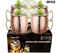 Lot de 4 verres à cocktail Moscow Mule d'environ 500 ml, verres à cocktail en cuivre Moscow Mule, boisson froide