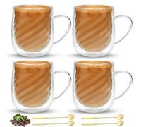 Lot de 4 verres à latte macchiato à double paroi 350 ml - Verres à café, à thé avec anse et cuillères - Verre borosilicate - Verres à café - Verres thermiques à double paroi - Pour cappuccino