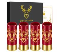 Lot de 4 Verres à Shot, Tête de Cerf, Cadeau Chasseurs, 12GA, 45ml, Rouge | Verre a Shooter, Cadeaux de Chasse au Cerf, Verres à Shot en Plastique, avec Boîte Cadeau, Cadeaux de Fête des Pères, Noël