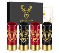 Lot de 4 Verres à Shot, Tête de Cerf, Cadeau Chasseurs, 12GA, Noir et Rouge | Verre a Shooter, Cadeaux de Chasse au Cerf, Verres à Shot en Plastique, avec Boîte Cadeau, Cadeaux de Fête des Pères, Noël