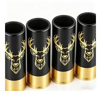 Lot de 4 Verres à Shot, Tête de Cerf, Cadeau pour Chasseur, Tasses à Shots | 12GA Verre a Shooter, 45 ml, Shooter Verre Chasse, Plastique, Cadeaux de Fête des Pères, Noël, avec Boîte Cadeau, Noir