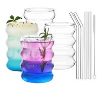 Lot de 4 verres ondulés vintage 355 ml avec pailles