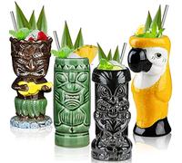 Lot de 4 Verres Tiki en Céramique pour Cocktails - Tasses Tropicales Hawaïennes pour Fête Créative, Grand Bar - Qualité Supérieure