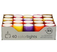 Lot de 40 Bougies Chauffe-Plat en summerlight en Couleurs-gobelet en Acrylique durée de Combustion 8 Heures