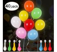 Lot de 40 pièces de ballons led - Aueq - lumineux/ ballon décoratif multi-couleur ruban coloré pour mariage/ anniversaire fête