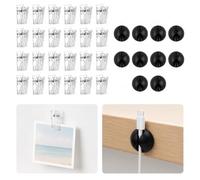 Lot de 40 pinces autocollantes transparentes pour notes, photos et documents + 10 supports de câbles, clips adhésifs pour bureau, cuisine, bureau et gestion des câbles