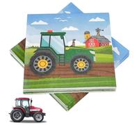 Lot de 40 serviettes carrées motif tracteur, 33 x 33 cm, pour anniversaire d'enfant