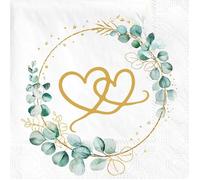 Lot de 40 Serviettes de Mariage - Vert Sauge et Eucalyptus avec Motif Coeur - Belle Décoration de Table pour Serviettes de mariage
