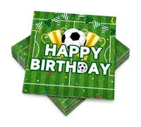 Lot de 40 serviettes de table de football - Décoration d'anniversaire d'enfant - 33 x 33 cm - Happy Birthday - Décoration d'anniversaire pour garçon