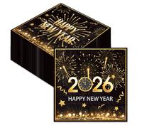 Lot de 40 serviettes de table décoratives pour le Nouvel An 2026, décoration de table Happy New Year - Noir et doré - Décoration de table pour le Nouvel An (33 x 33 cm)