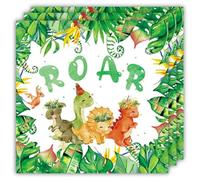 Lot de 40 serviettes de table dinosaures pour anniversaire d'enfant - 33 x 33 cm - Motif ROAR & Dino - Pour fête de dinosaure et anniversaire de garçon