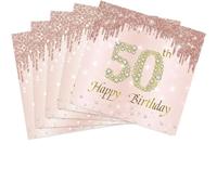Lot de 40 serviettes en papier jetables pour 50e anniversaire - Décorations de 50e anniversaire - Pour femme - Fournitures de fête d'anniversaire de 50 ans - 16,5 x 16,5 cm