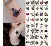Lot De 40 Tatouages Temporaires 3d Motif Papillon, Rose Et Fleur, Imperméables, Idéal Pour Halloween-B