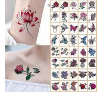 Lot De 40 Tatouages Temporaires 3d Motif Papillon, Rose Et Fleur, Imperméables, Idéal Pour Halloween-C