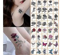 Lot De 40 Tatouages Temporaires 3d Motif Papillon, Rose Et Fleur, Imperméables, Idéal Pour Halloween-D