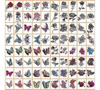 Lot De 40 Tatouages Temporaires 3d Motif Papillon, Rose Et Fleur, Imperméables, Idéal Pour Halloween-F