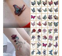 Lot De 40 Tatouages Temporaires 3d Motif Papillon, Rose Et Fleur, Imperméables, Idéal Pour Halloween-Un