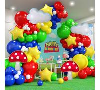 Lot de 400 guirlandes de ballons de jeu vidéo de 45,7 cm, 30,5 cm, 25,4 cm, 25,4 cm, 12,7 cm, 12,7 cm, 12,7 cm, ballons en aluminium avec nuage, champignon, étoile pour jeux vidéo de dessin anim