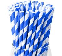 Lot de 400 pailles en papier jetables biodégradables à rayures bicolores pour anniversaire, décoration de fête (bleu foncé)