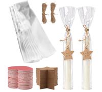Lot de 400 sachets en cellophane pour bougies - Avec étiquette cadeau et | CHUENHEI Sacs transparents en cellophane pour bougies, bonbons, biscuits