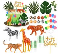 Lot de 41 décorations de gâteau en forme d'animal de safari pour cupcakes sur le thème de la jungle, fête prénatale, fête d'anniversaire