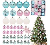 Lot de 42 mini boules de Noël en plastique à suspendre pour décoration de sapin de Noël, fête à la maison, mariage - Bleu et rose - 3 cm et 6 cm