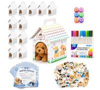 Lot de 43 boîtes cadeaux pour fête de chien, 12 boîtes cadeaux vides en | Adopt a Puppy Carton cadeau pliable, stylos, carte d'adoption, tampon de patte, anniversaire de chien
