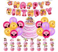 Lot de 44 décorations de fête Kirby, décoration d'anniversaire sur le thème de dessin animé avec bannière de ballons en latex, décoration de gâteau, décoration de cupcake, fournitures de fête