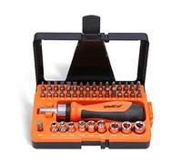 Lot de 44 tournevis à cliquet magnétique avec poignée rotative et accessoires, poignée antidérapante pour le travail, la maison, le bricolage, réparation rapide, noir et orange, WELLCUT