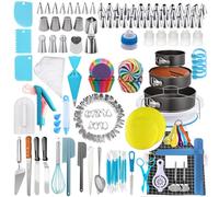 Lot de 458 embouts de poche à pâtisserie - Kit de décoration de gâteaux | Embouts en acier inoxydable réutilisables avec anneaux de fixation bleus - Ciseaux de de fleurs - Outil de