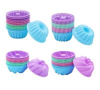 Lot de 48 caissettes de cuisson en silicone, 4 formes, moules tubulaires flûtés, coupelles à anneau antiadhésives, moules à muffins réutilisables en couleurs pastel, env. 3,8 x 7,8 cm