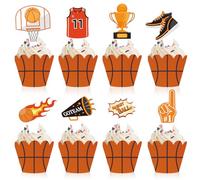 Lot de 48 décorations de cupcakes pour garçons et filles sur le thème du sport - Baskets de basket-ball - Motifs champions en jersey - Décoration de cupcakes pour enfants, anniversaire, fête