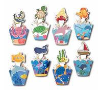 Lot de 48 décorations de cupcakes sur le thème de l'océan - Fournitures de fête sur le thème de l'eau - Pour enfants, garçons, filles, anniversaires, fêtes prénatales