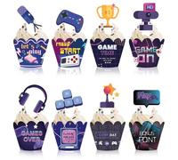 Lot de 48 Décorations et Emballages de Cupcakes de Jeu Vidéo pour Enfants, Garçons, Filles, Jeux sur Manettes de Jeu Vidéo, Décorations de Cupcakes pour Anniversaire de Joueur, Fête Prénatale