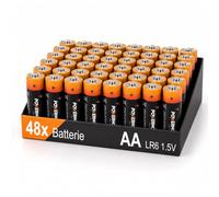 Lot de 48 piles AA alcalines 1,5 V - Longue durée de vie