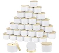 Lot de 48 Pots à Bougies Métalliques 120 ml avec Couvercles Effet Bois | Boîtes Vides au Fini Blanc Mat en Fer-Blanc pour Bougies DIY, Épices, Thé, Baumes et Cadeaux Personnalisés