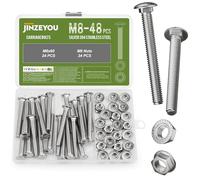 Lot de 48 vis de carrosserie M8 x 60 mm en acier inoxydable avec écrous à bride hexagonale, vis à tête bombée avec collet carré, vis de serrure à tête bombée plate avec écrous