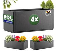 Lot de 4x Jardinière Ethica Anthracite CASARIA® 80x36x36cm 80L résistante fond d'écoulement Bac à fleurs Pot de fleurs Jardin Balcon