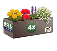 Lot de 4x Jardinière Ethica Brun CASARIA® 80x36x36cm - 80L - résistante, fond d'écoulement, Bac à fleurs Pot de fleurs Jardin Balcon
