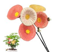 Lot de 5 abreuvoirs en céramique - Fleurs en céramique résistantes aux intempéries et papillons - Pour extérieur, cour, terrasse, pelouse, parc, parc de fleurs, allée de jardin et chemin