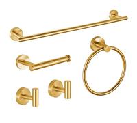 Lot de 5 Accessoires de Salle de Bain en Acier Inoxydable SUS304 de 60 cm, Porte-Papier Toilette, Anneau pour Serviettes, Crochet de Peignoir, Accessoire de Salle de Bain Mural pour Or