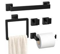 Lot de 5 Accessoires de Salle de Bain Noir Mat en Acier Inoxydable SUS304 pour Salle de Bain, Porte-Serviettes Mural