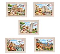 Lot de 5 aimants en bois 5 x 7 cm Villes italiennes Souvenir cadeau tourisme gadget idée