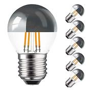 Lot de 5 ampoules à filament LED et tête miroir, en forme de poire, 4 W = 40 W, culot E27 KVS, blanc chaud, Rétro-fit Nostalgie (4 W 2700 K, argenté, 5 pièces)