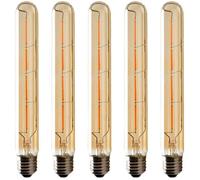 Lot de 5 Ampoules T225 Long Tube, Filament LED Edison, 6W Culot E27 Blanc Chaud, Verre Ambré Pour Décorative Ampoule, AC 220-240V