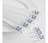 Lot de 5 baguettes en céramique chinoise faciles à nettoyer, parfaites pour remplacer le plastique/bois, 24 cm (paon bleu)